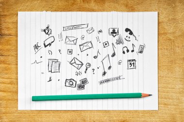 Kağıt üzerinde Multimedya simgeler doodle