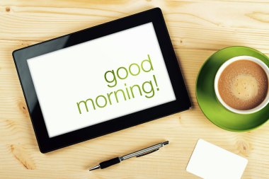 Good Morning Message on Tablet Computer Screen clipart
