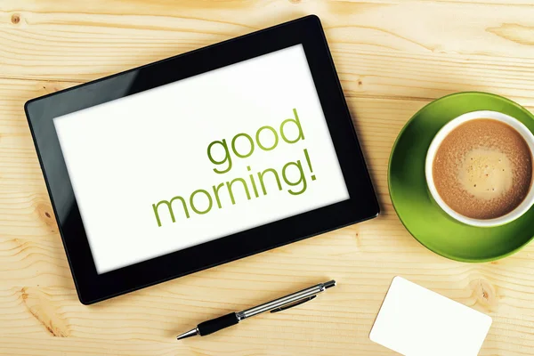 Good Morning Message on Tablet Computer Screen — Stock Photo, Image
