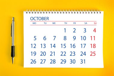 Ekim takvim sayfası