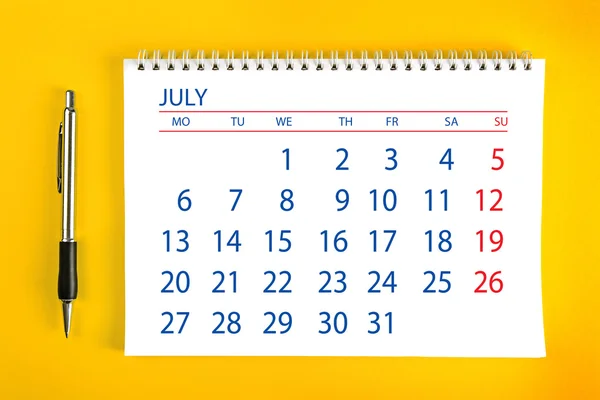 Halaman Kalender Juli — Stok Foto