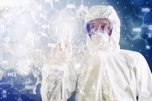 Chemical Scientist Analyzing Formula on Virtual Screen — Stock Photo, Image