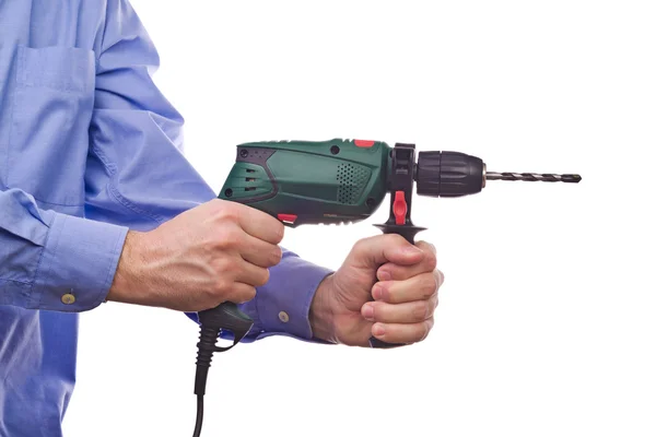 Male worker's hand holding electric handy drill — Stock Photo, Image