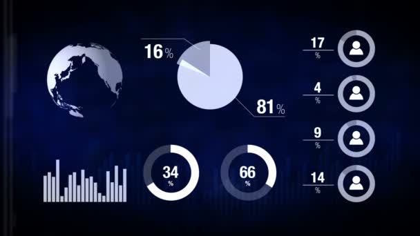 Diversos gráficos animados de infografías como tecnología, ciencia, análisis de datos, negocio, finanzas o economía fondo ilustrativo — Vídeos de Stock