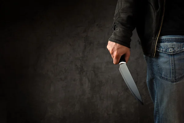 Criminal with large sharp knife — Stock Photo, Image