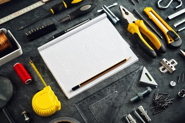 Assorted Do It Yourself Tools and Notebook — Stock Photo, Image