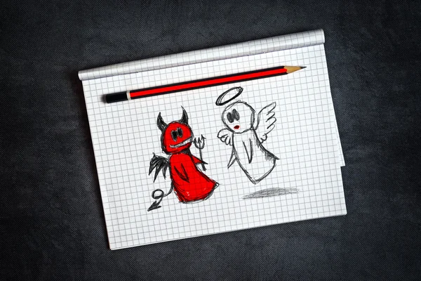 Desenho Anjo e Diabo Doodle — Fotografia de Stock