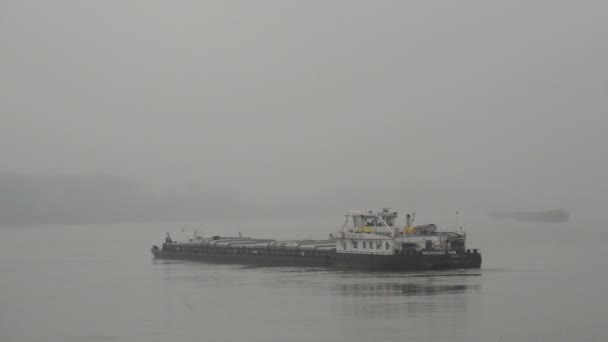 Cargo Ship Floating on Danube River in Novi Sad — Stock Video