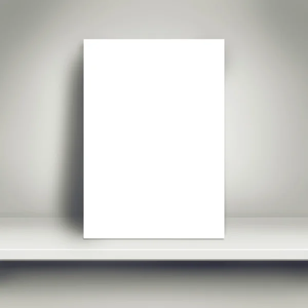 Blank White Poster Mock Up na prateleira branca — Fotografia de Stock