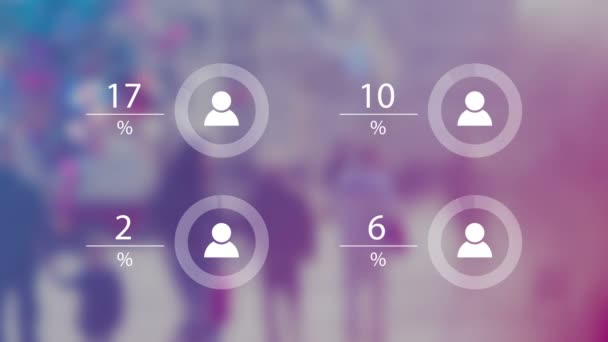 Världens befolkning Data Presentation koncept med oskärpa folk publiken och animerade diagram med procentsiffror — Stockvideo