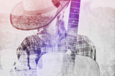 Gitar ve at çiftliği hasır şapka kovboy çiftçi