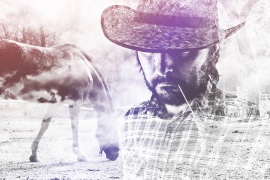 Cowboy Farmer wearing Straw Hat on Horse Ranch clipart