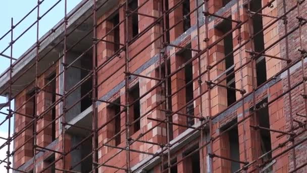 Construction Site, Residential Building and Scaffolding — Stock Video