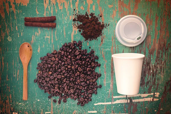 Концепція перерви на каву з видом зверху, Вінтажний тон — стокове фото