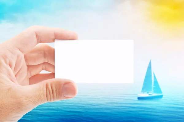 Tourist Agent With Blank Visiting Business Card — Stock Photo, Image