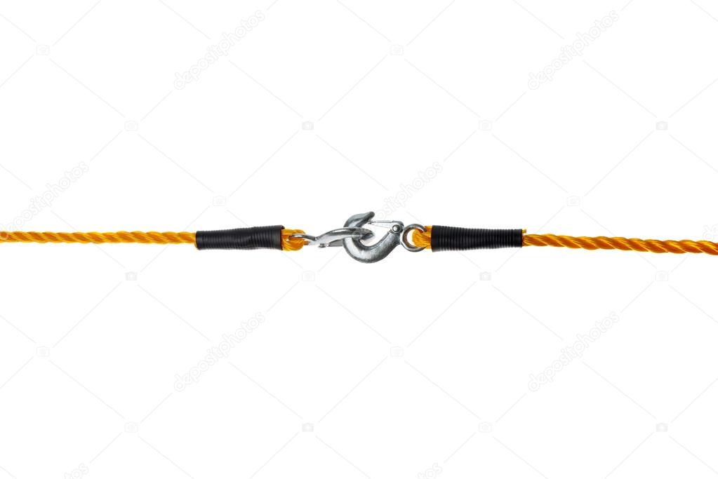 Towing Ropes with Hooks Connected on White Background