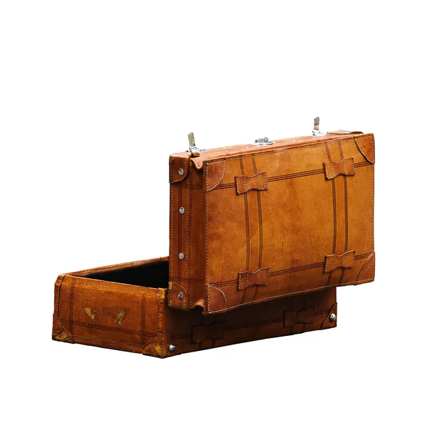 Vintage cuir rétro valise à bagages ouverte — Photo