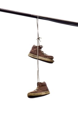 Shoe Tossing, Old Sneakers Hanging on Wire clipart