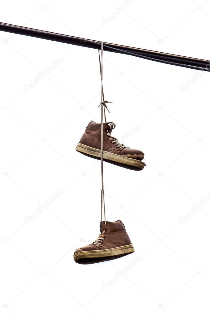 Shoe Tossing, Old Sneakers Hanging on Wire