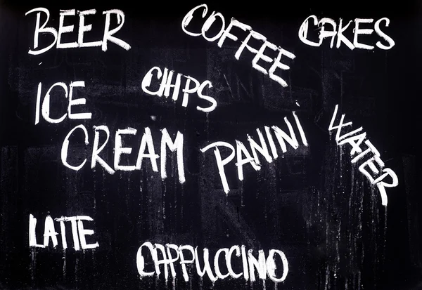 Ch で食べ物や飲み物のリストとレストラン広告黒板 — ストック写真