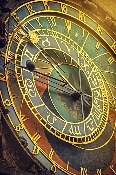 Prague Astronomical Clock Detail Retro Toned — 스톡 사진