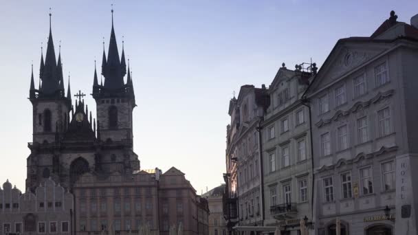 Early morning at empty Prague Old Town Square — Stock Video