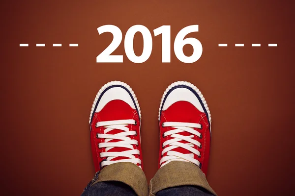 Gelukkig Nieuwjaar 2016 met Sneakers van bovenaf — Stockfoto