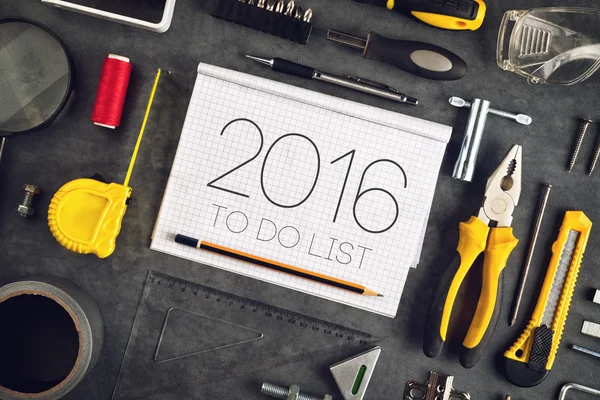 2016, nya året resolutioner hantverkare Workshop koncept — Stockfoto