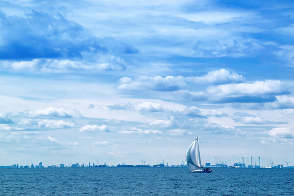 Sailing Boat on Open Blue Sea