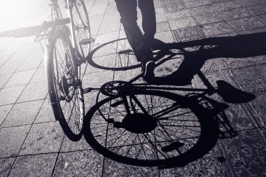 Man Pushing Bicycle, Street Shadow