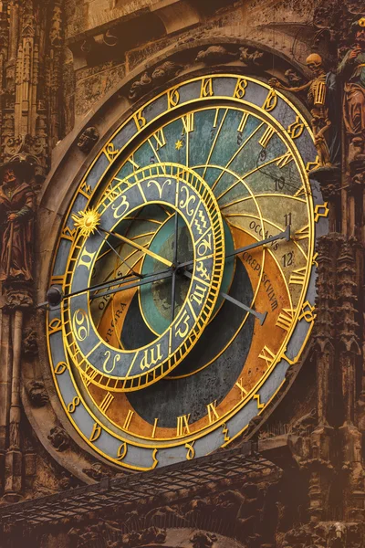 Relógio Astronómico Retro Toned Old Prague — Fotografia de Stock