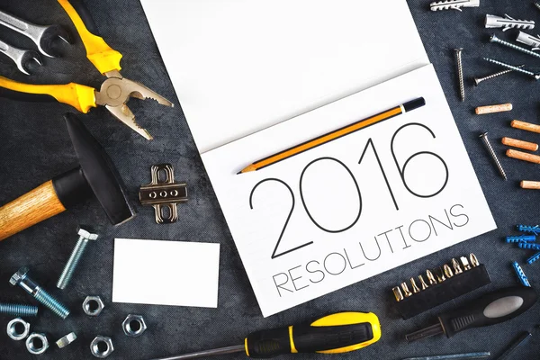 2016, New Year Resolutions Craftsman Workshop Concept — Stock Photo, Image
