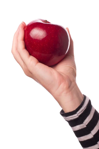 Woman holding organic red delicious apple — Stock Photo, Image