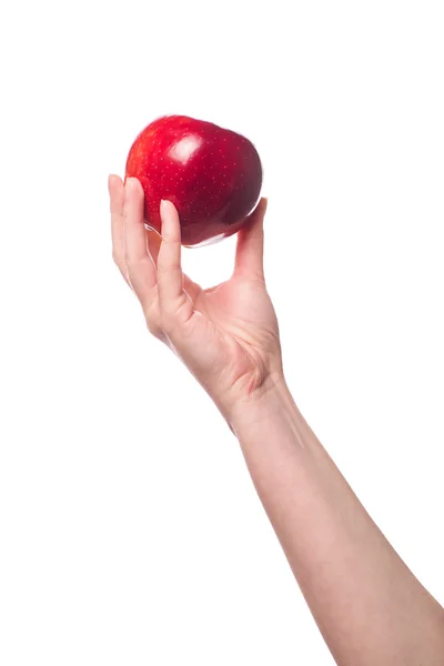 Woman holding organic red delicious apple — Stock Photo, Image