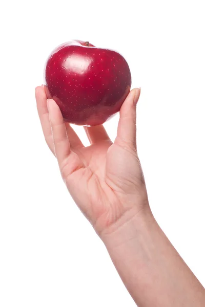 Vrouw met biologische rode heerlijke appel — Stockfoto