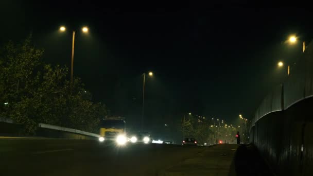 Trafic urbain à grande vitesse la nuit — Video