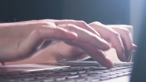 Mujer de negocios escribiendo texto en la computadora portátil de oficina — Vídeos de Stock