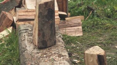 Adam kesme yakacak odun baltası ile günlüğe kaydeder.