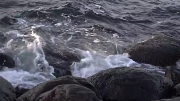 Waves crushing on rocky seashore — Stock Video