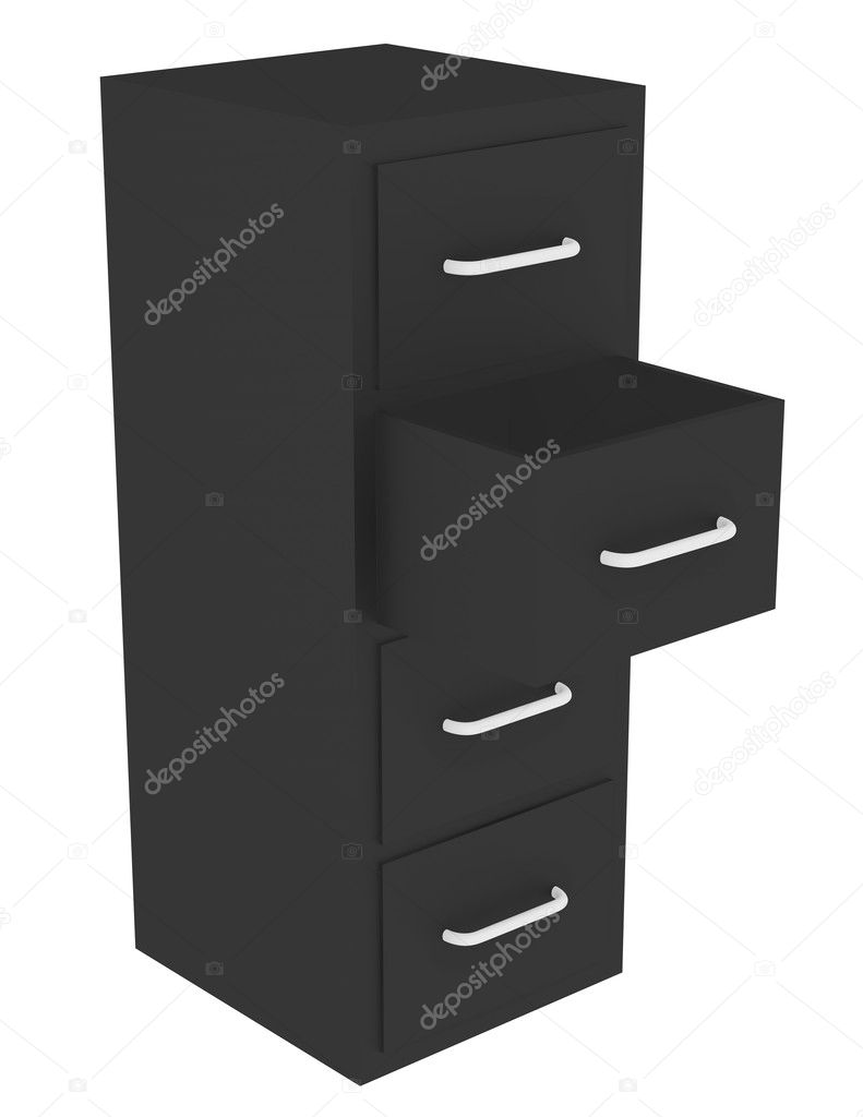 3d Render of a File Cabinet with an Open Drawer