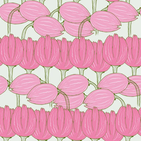 Patrón floral decorativo sin costuras con tulipanes rosados — Vector de stock