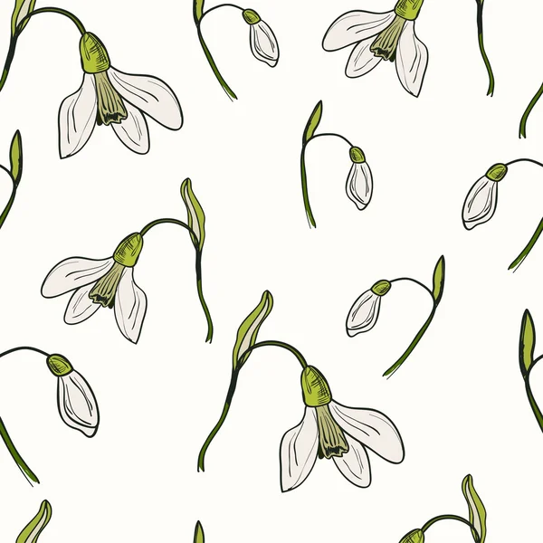 Vector seamless mönster med vita snowdrop blommor på en vit b — Stock vektor