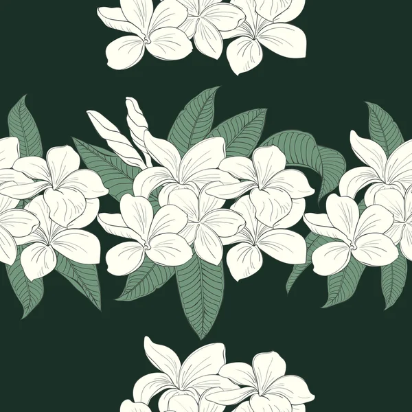 Motif sans couture avec bouquet de fleurs plumeria sur fond sombre — Image vectorielle