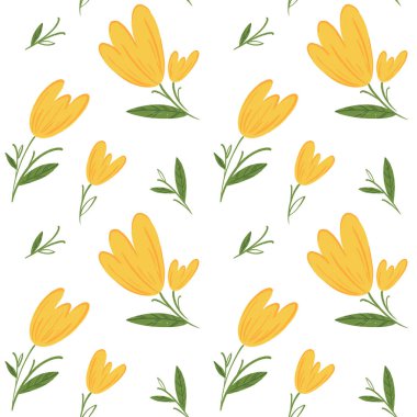 Beyaz arka planda sarı lale çiçekleri, pürüzsüz desen