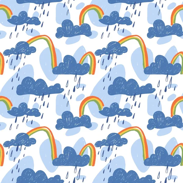 Seamless Pattern Rain Rainbow Colourful Cute Illustration — Stock Photo, Image