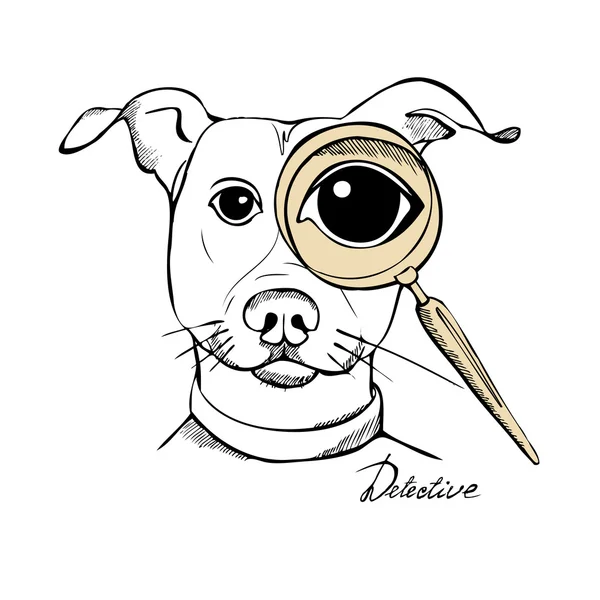 Detective dog with magnifying glass — Stock Vector