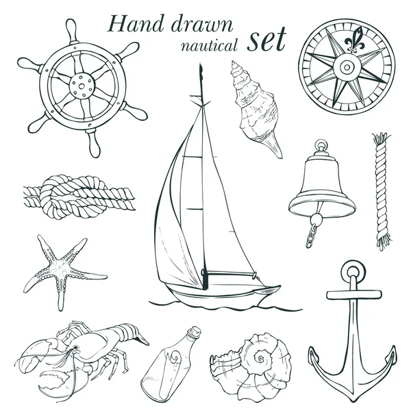 Hand drawn nautical set — Stock Vector