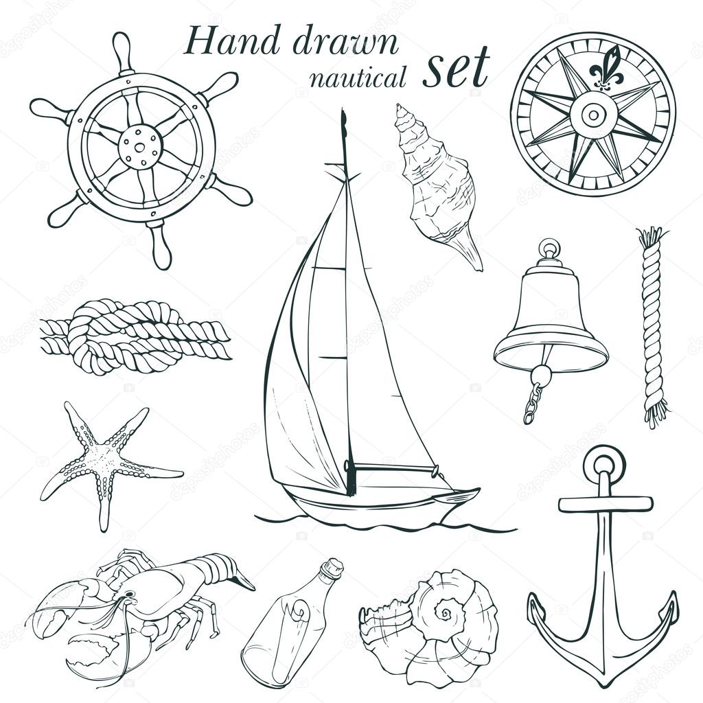 Hand drawn nautical set