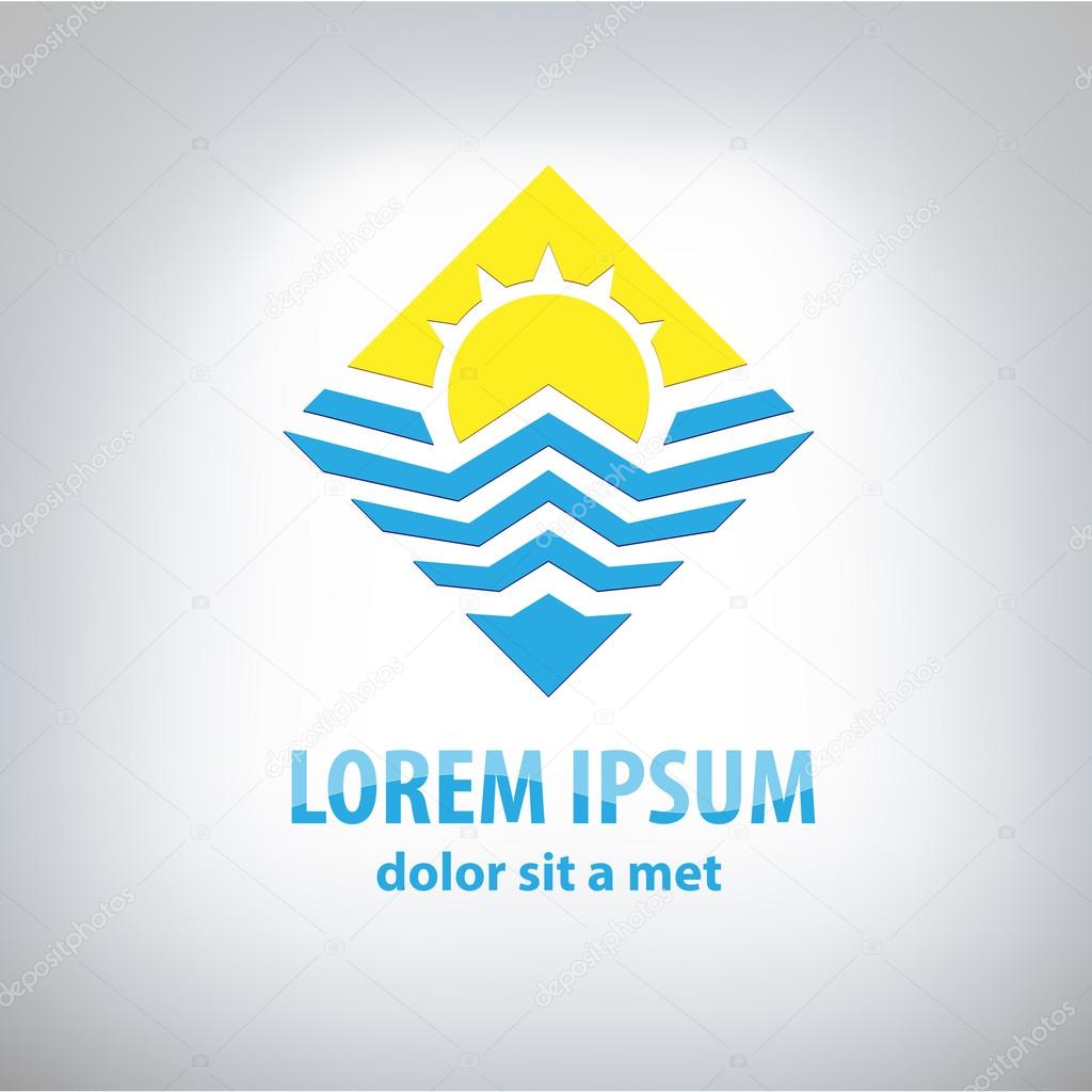 Travel vector logo design template. Rhombus shape creative concept. Ocean Sea Waves, Sun shine Tourism icon.