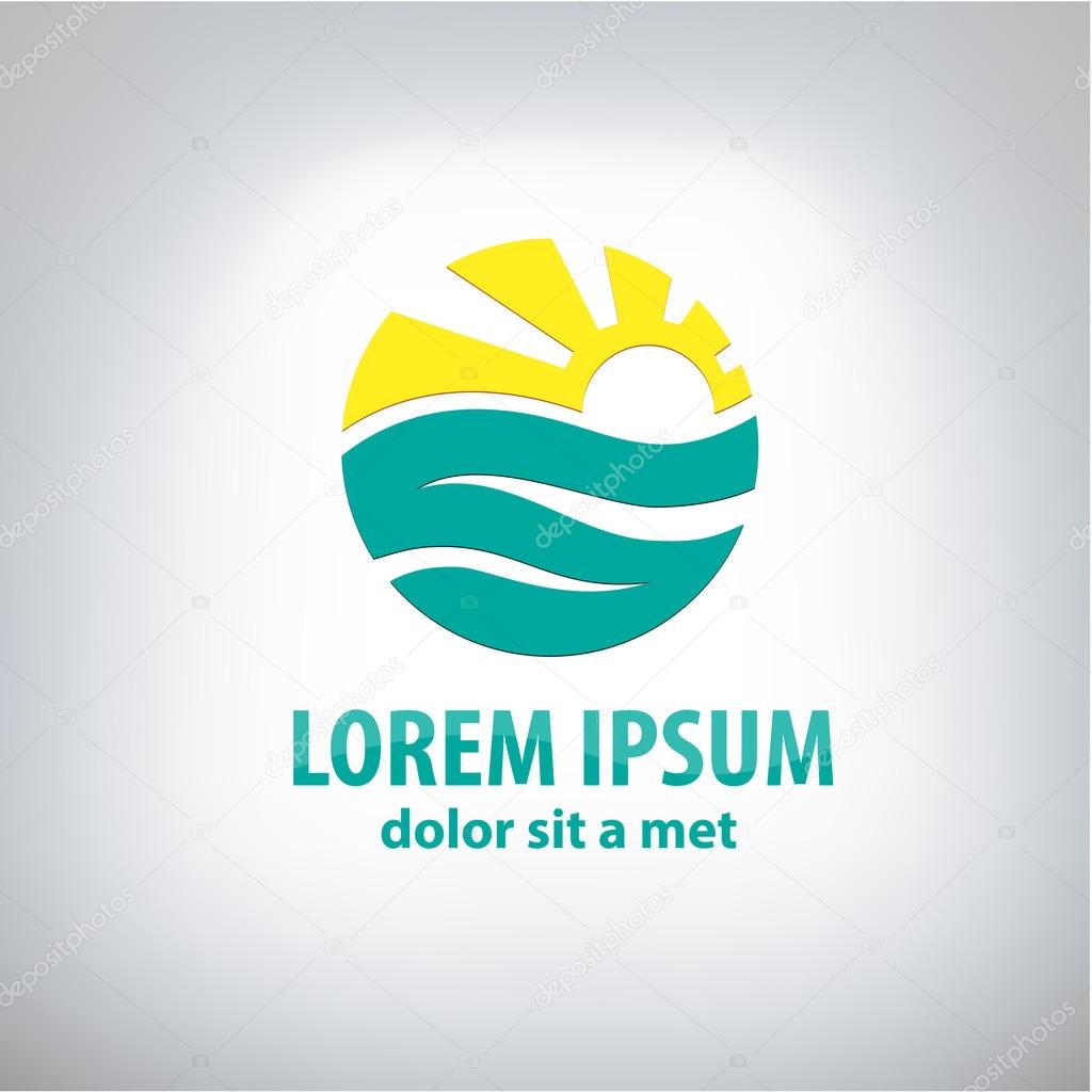 Travel vector logo design template. circle shape creative concept. Ocean Sea Waves, Sun shine Tourism icon.